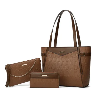 Women Fashion Casual Retro Simple Color Block Tote Bag Three-Piece Bag Set