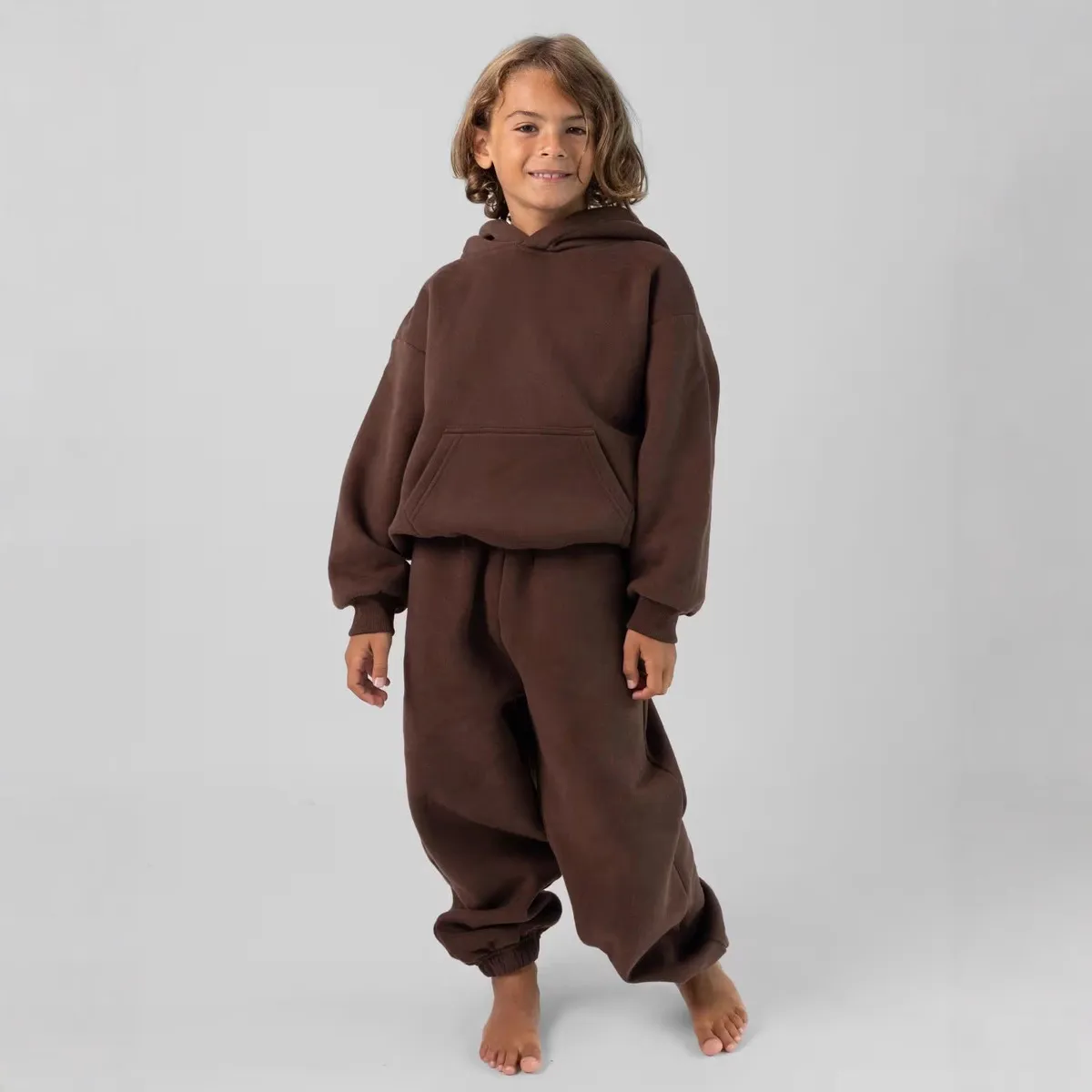 Kids Boys And Girls Fashion Casual Autumn Solid Color Long-Sleeve Hoodies Pants Two-Piece Set