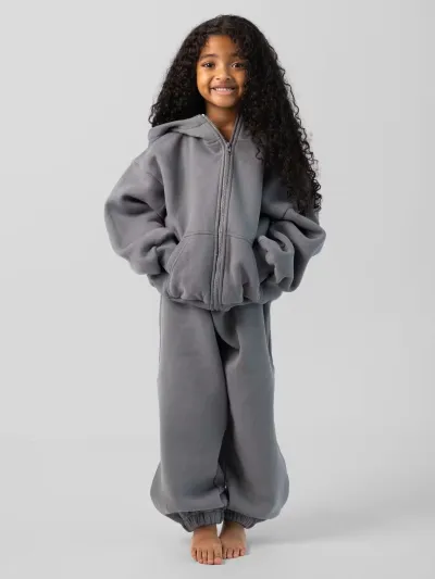 Kids Boys And Girls Fashion Casual Autumn And Winter Solid Color Zipper Long-Sleeve Hoodies Pants 2-Piece Set