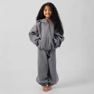 Kids Boys And Girls Fashion Casual Autumn And Winter Solid Color Zipper Long-Sleeve Hoodies Pants 2-Piece Set