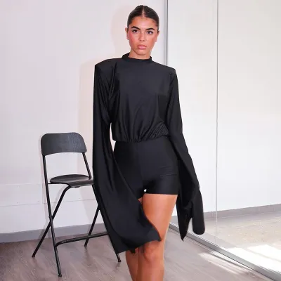 Women Fashion Pure Vented Strap Long Sleeve Backless Rompers