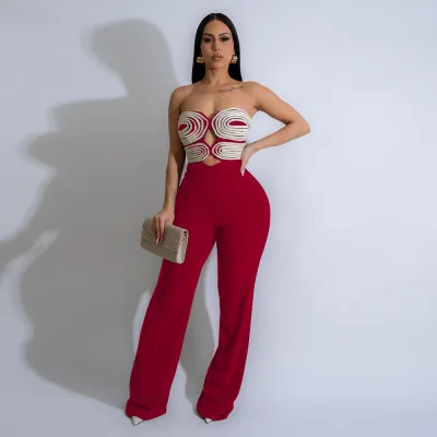 Women Fashion Tube Top Hollow Party Jumpsuits