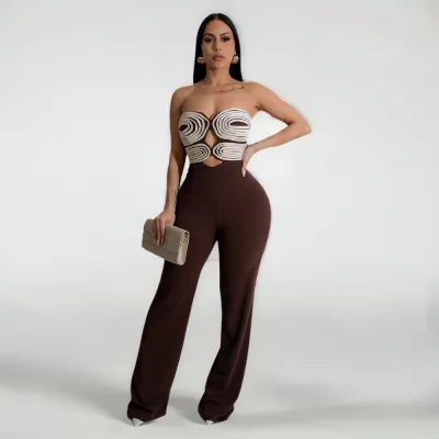 Women Fashion Tube Top Hollow Party Jumpsuits