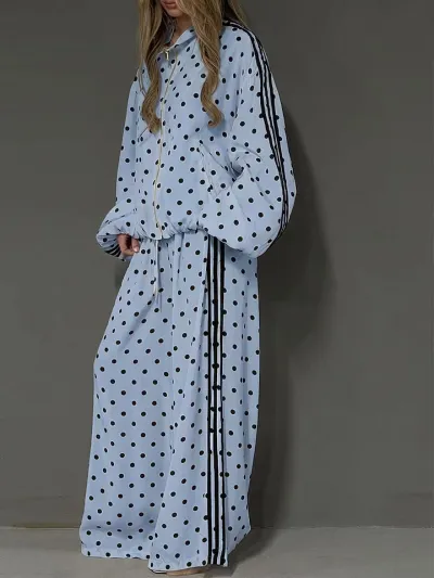 Women'S Fashion Casual Polka Dot Print Lapel Long-Sleeve Coat Loose Pants Two-Piece Set