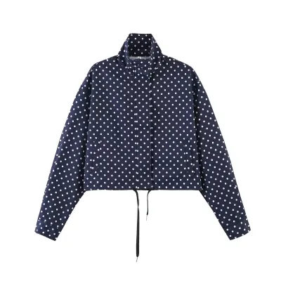 Women'S Fashion Casual Spring And Summer Polka Dot Print Long Sleeve Zipper Coat Shorts Two-Piece Set