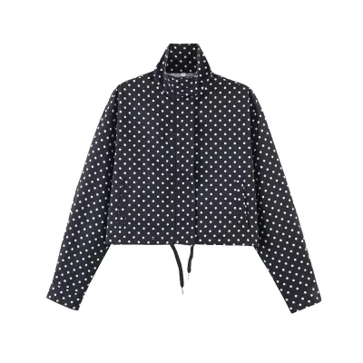 Women'S Fashion Casual Spring And Summer Polka Dot Print Long Sleeve Zipper Coat Shorts Two-Piece Set