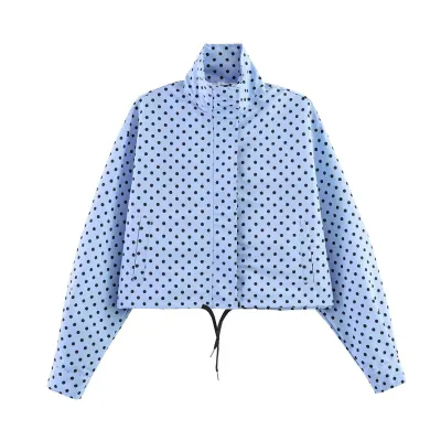 Women'S Fashion Casual Spring And Summer Polka Dot Print Long Sleeve Zipper Coat Shorts Two-Piece Set