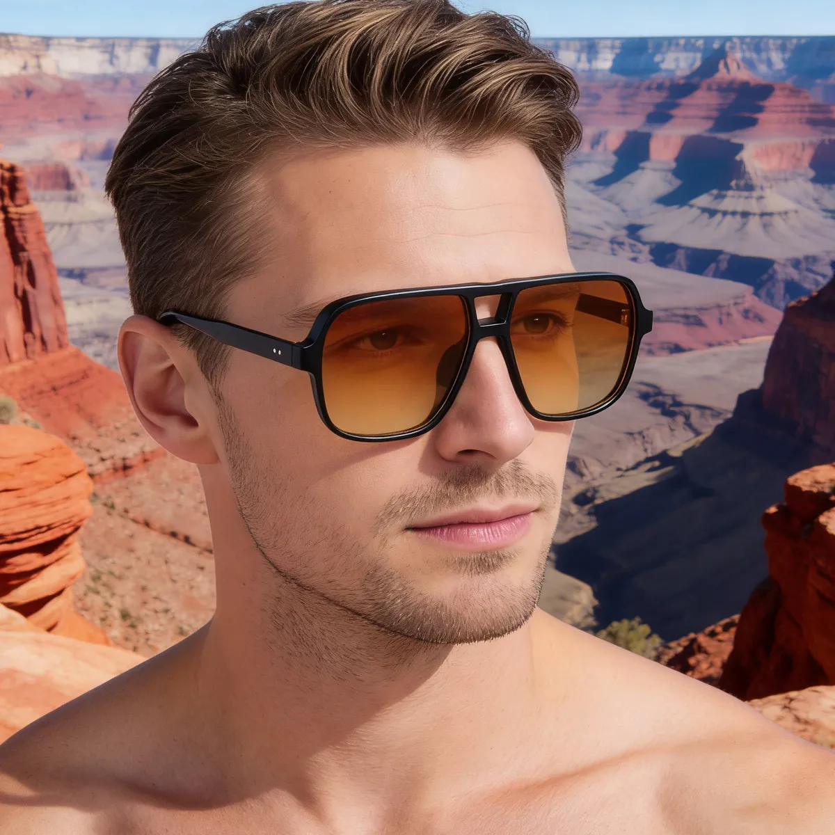Men'S Fashion Simple Retro Double Beam Large Frame Sunglasses