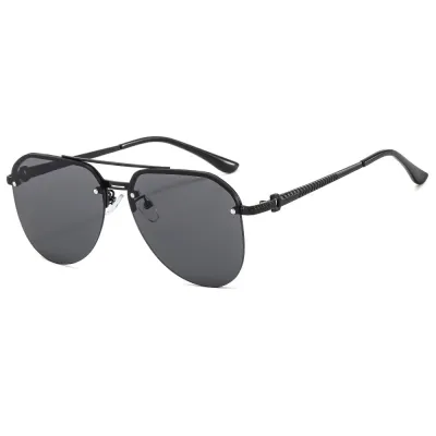 Men'S Fashion Half Frame Double Beam Large-Lens Sunglasses