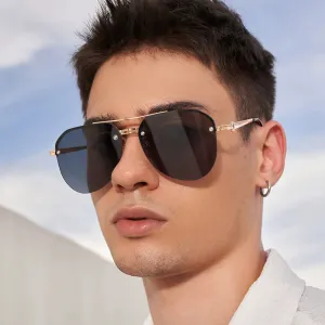 Men'S Fashion Half Frame Double Beam Large-Lens Sunglasses