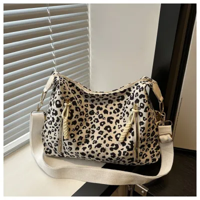 Women Fashion Leopard Canvas Large Capacity Crossbody Bag