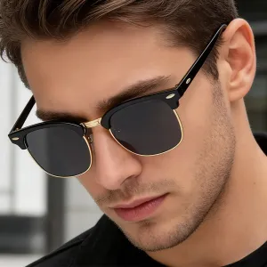 Men Fashion Classic Metal Rice Nail Half Frame Sunglasses