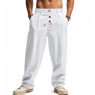 Men Fashion Casual Autumn Solid Color Cotton And Linen Breathable Loose Straight Quick-Drying Pants