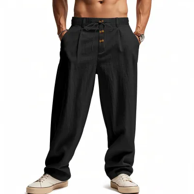 Men Fashion Casual Autumn Solid Color Cotton And Linen Breathable Loose Straight Quick-Drying Pants