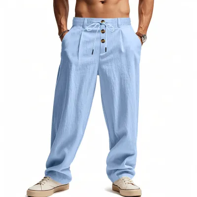 Men Fashion Casual Autumn Solid Color Cotton And Linen Breathable Loose Straight Quick-Drying Pants