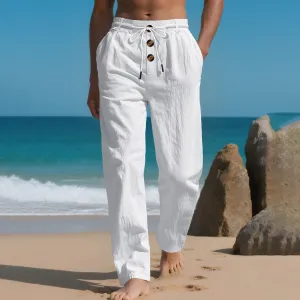Men Fashion Casual Autumn Solid Color Cotton And Linen Breathable Loose Straight Quick-Drying Pants