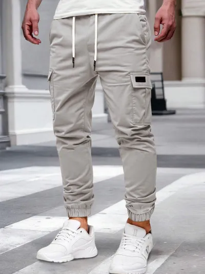 Men'S Fashion Casual Solid Color Multi-Pocket Slim-Fit Cargo Pants