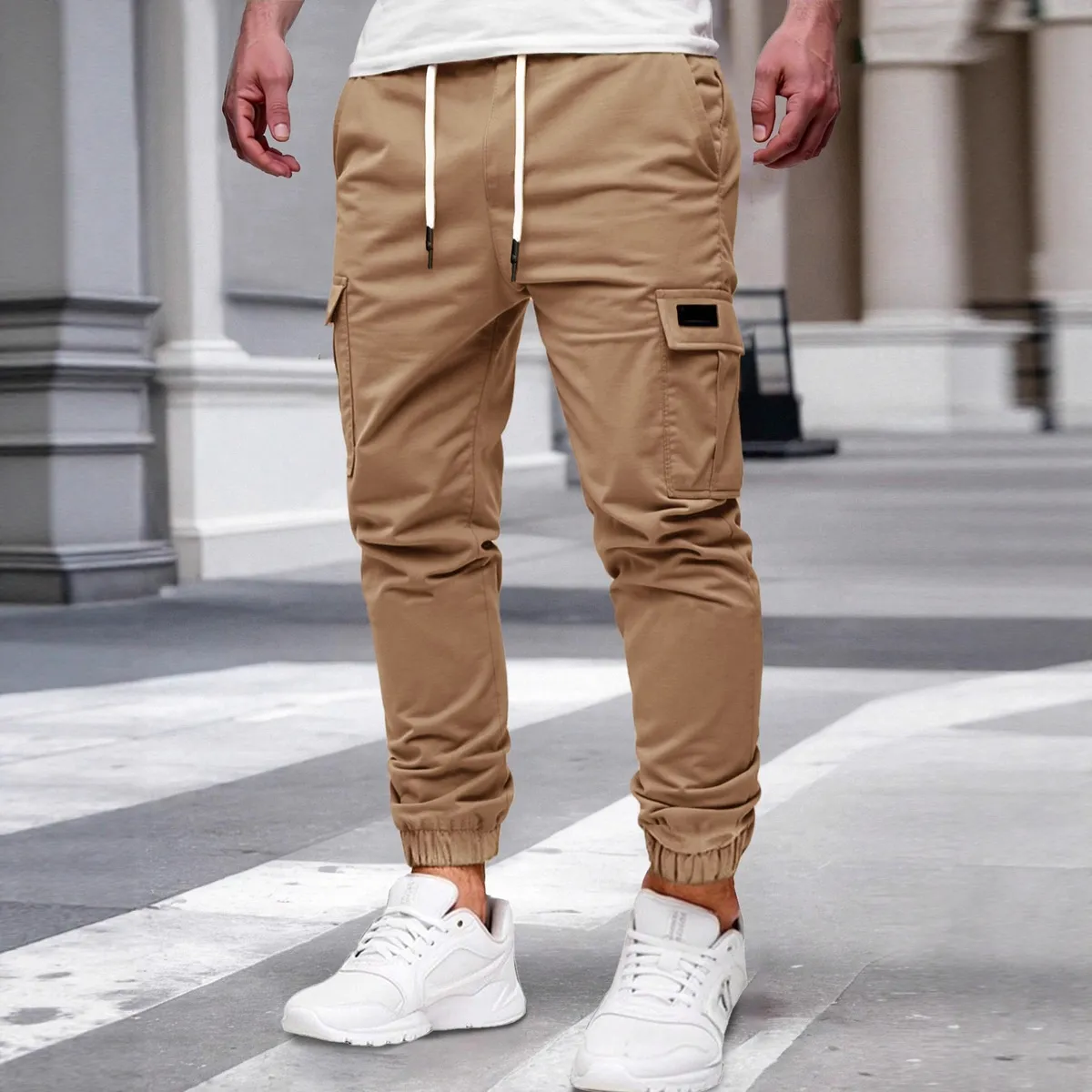 Men'S Fashion Casual Solid Color Multi-Pocket Slim-Fit Cargo Pants