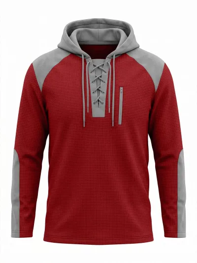 Men'S fashion casual Color-Block Waffley  autumn long-sleeve hoodies