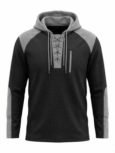 Men'S fashion casual Color-Block Waffley  autumn long-sleeve hoodies