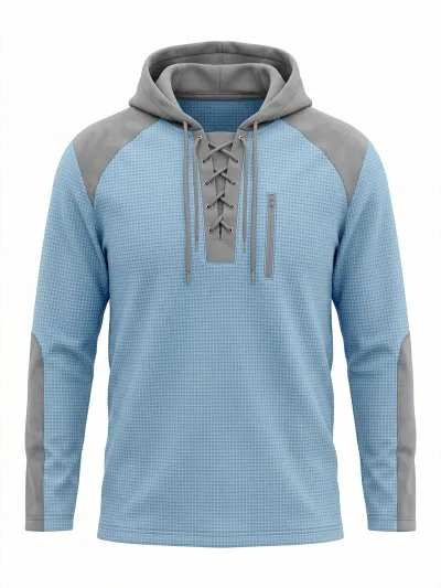 Men'S fashion casual Color-Block Waffley  autumn long-sleeve hoodies