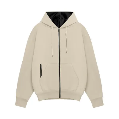 Men'S Fashion Casual Autumn And Winter Solid Color Fleece Warm Multi-Pocket Hoodies