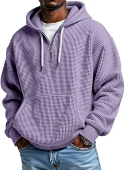 Men'S Fashion Casual Autumn And Winter Solid Color Waffle Long Sleeve Zipper Hoodies