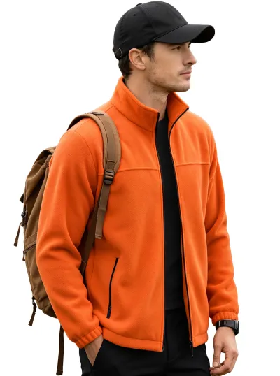 Men'S Fashion Casual Autumn And Winter Solid Color Padded Polar Fleece Collar Zipper Coat
