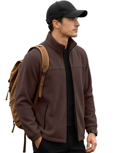 Men'S Fashion Casual Autumn And Winter Solid Color Padded Polar Fleece Collar Zipper Coat