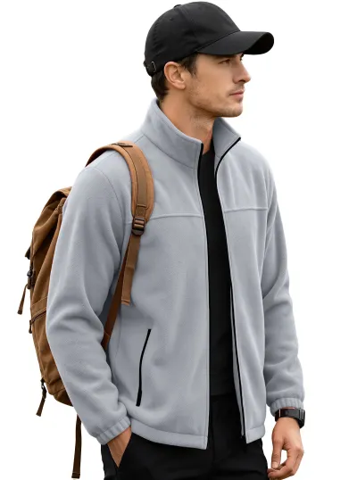 Men'S Fashion Casual Autumn And Winter Solid Color Padded Polar Fleece Collar Zipper Coat