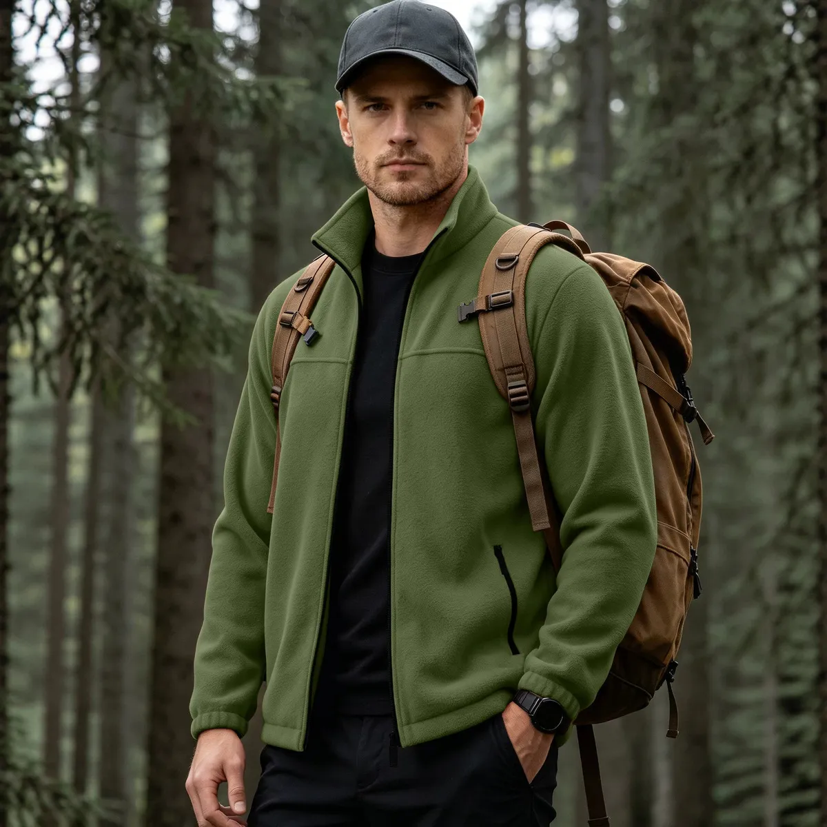 Men'S Fashion Casual Autumn And Winter Solid Color Padded Polar Fleece Collar Zipper Coat