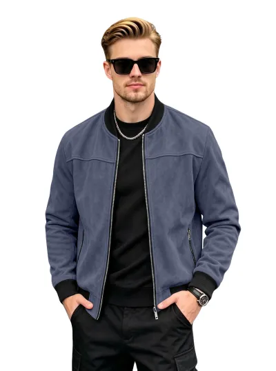 Men'S Fashion Spring And Autumn Solid Color Suede Long-Sleeve Jacket