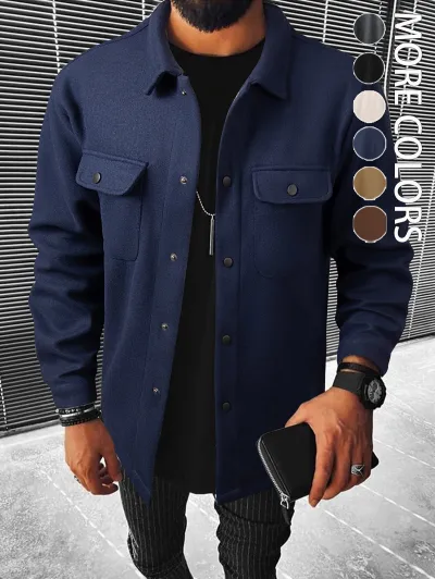 Men'S Fashion Casual Autumn Solid Color Lapel Long-Sleeve Loose Jacket