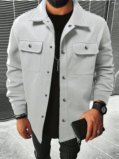Men'S Fashion Casual Autumn Solid Color Lapel Long-Sleeve Loose Jacket