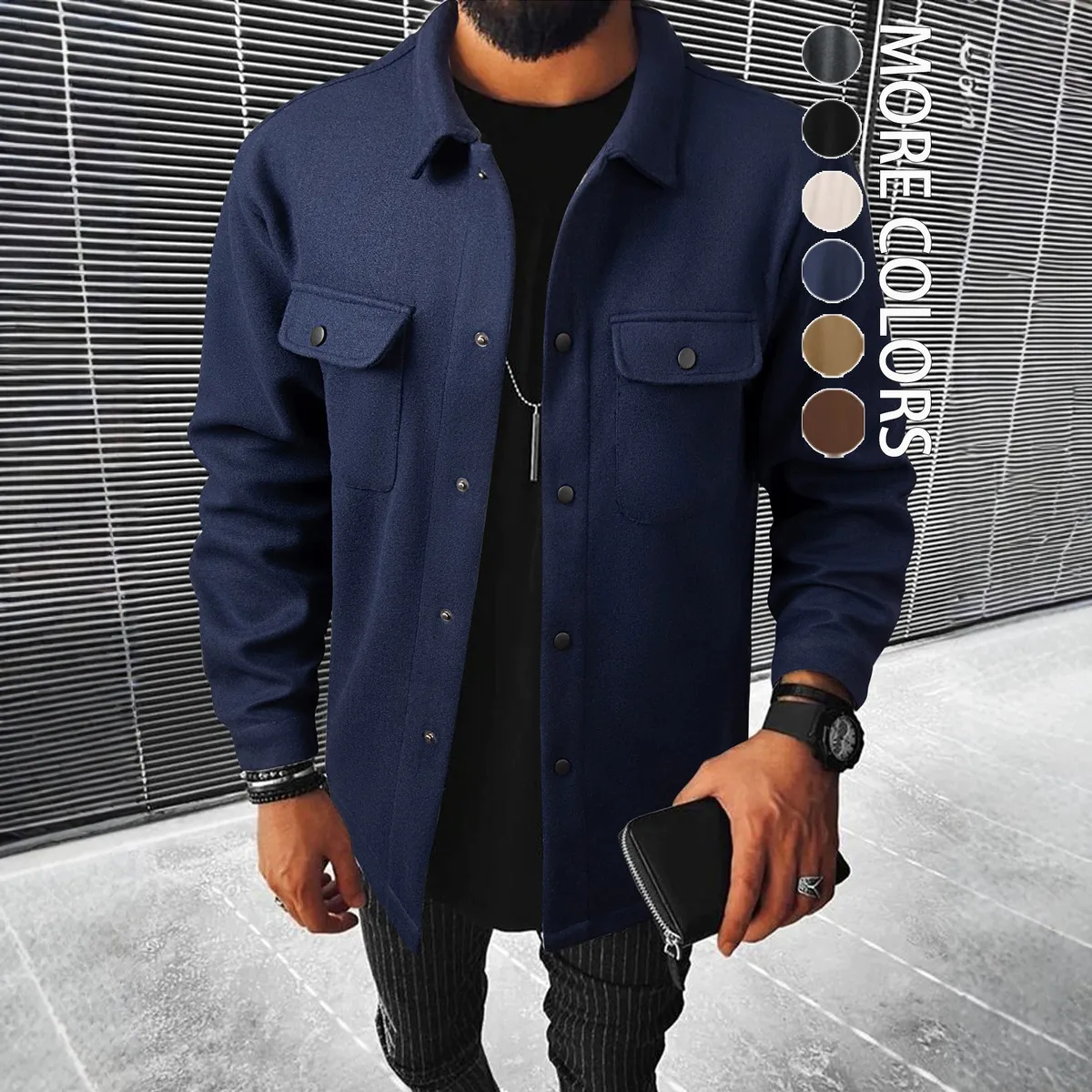Men'S Fashion Casual Autumn Solid Color Lapel Long-Sleeve Loose Jacket
