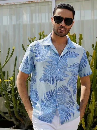 Men'S Fashion Casual Summer Vacation Printed Lapel Short-Sleeve Shirt