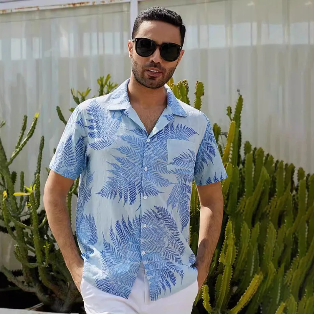 Men'S Fashion Casual Summer Vacation Printed Lapel Short-Sleeve Shirt