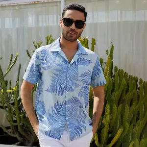 Men'S Fashion Casual Summer Vacation Printed Lapel Short-Sleeve Shirt