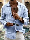 American-Style Relaxed Cotton And Linen Crepe Shirt Sky Blue