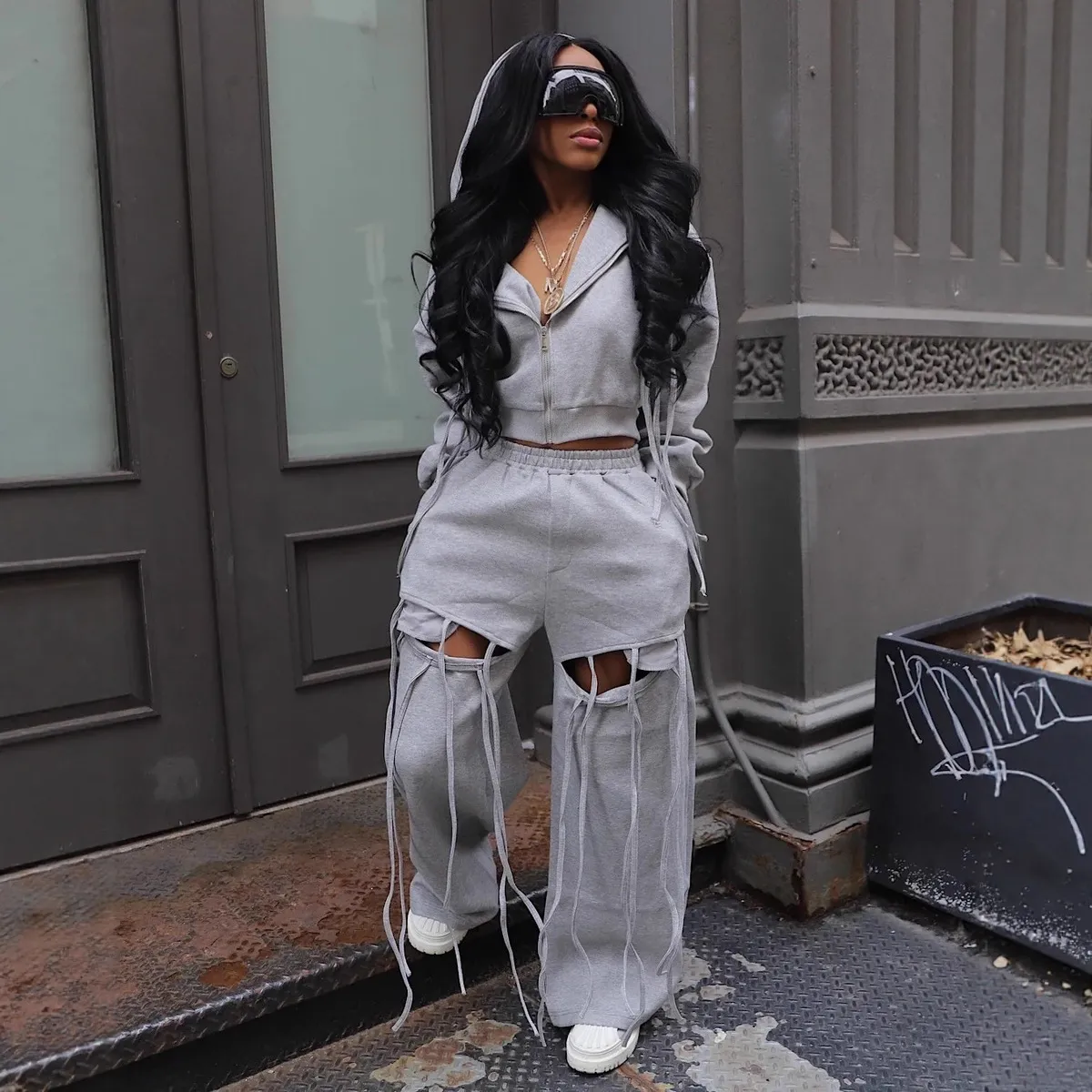 Women Athleisure Casual Solid Color Hooded Top And Rapped Pants Two-Piece Set
