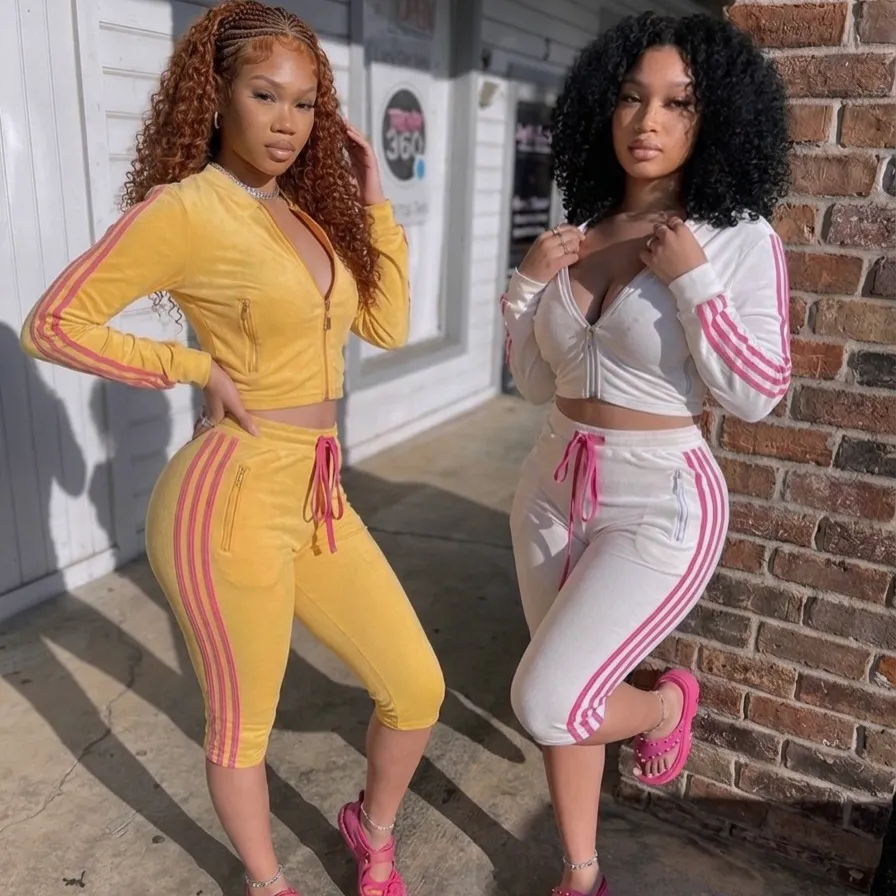 Women Fashion Casual Sports Coat And Cropped Pants Two-Piece Set