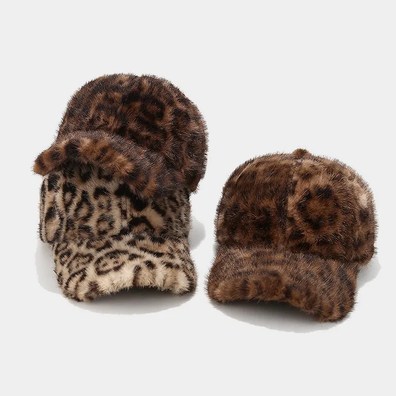 Women Fashion Casual Autumn And Winter Thickened Warm Leopard Plush Baseball Cap