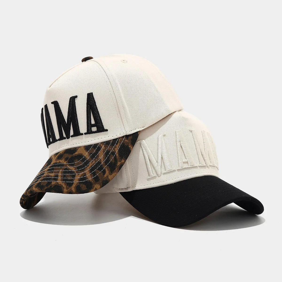 Women Fashion Casual Leopard Mother'S Day Mama Embroidered Contrast Color Stitching Baseball Cap