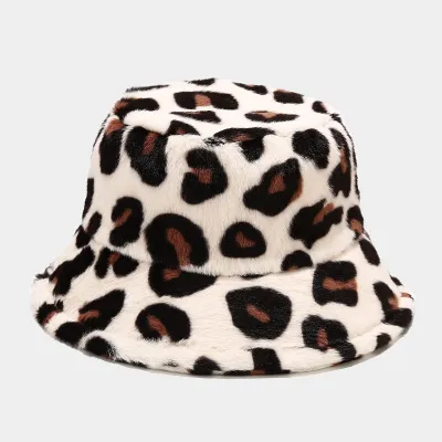 Women'S Fashion Casual Autumn And Winter Leopard Velvet Thickened Windproof Fisherman Bucket Hat