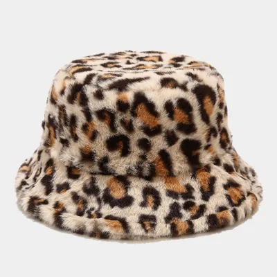 Women'S Fashion Casual Autumn And Winter Leopard Velvet Thickened Windproof Fisherman Bucket Hat