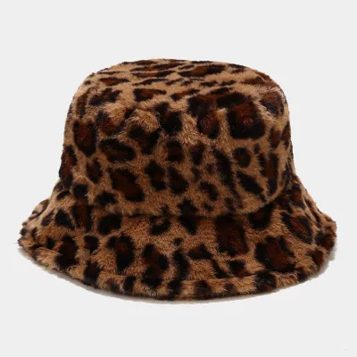 Women'S Fashion Casual Autumn And Winter Leopard Velvet Thickened Windproof Fisherman Bucket Hat