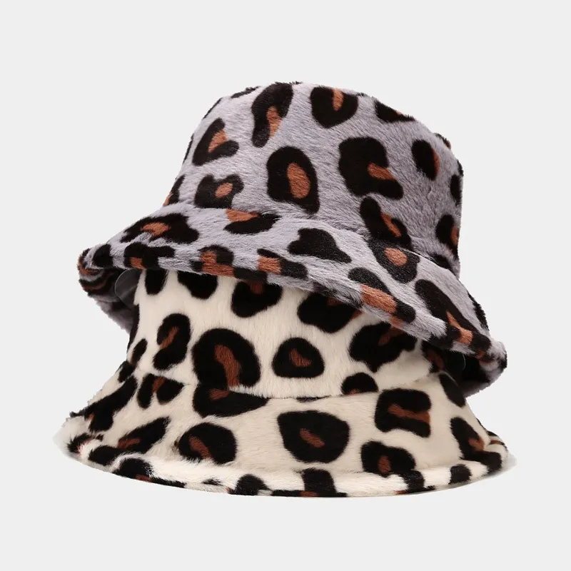 Women'S Fashion Casual Autumn And Winter Leopard Velvet Thickened Windproof Fisherman Bucket Hat