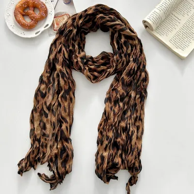 Women Fashion Leopard Twist Rope Silk Scarf