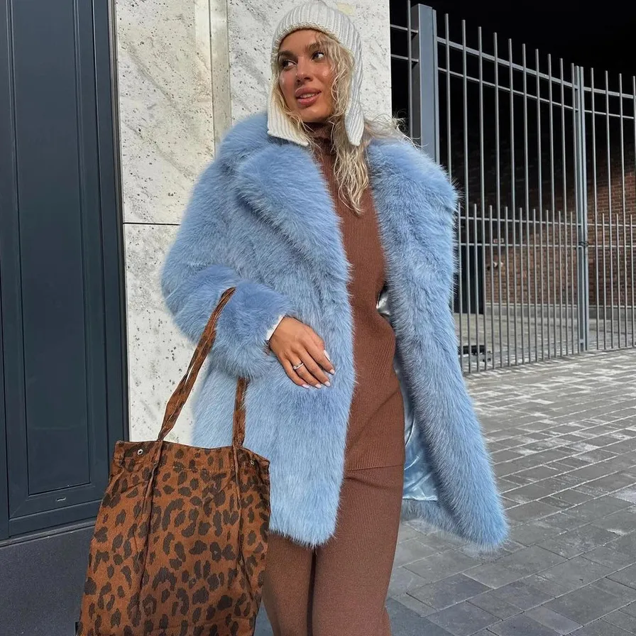 Autumn And Winter Women Fashion Solid Color Imitation Fur Eco-Friendly Warm Coat