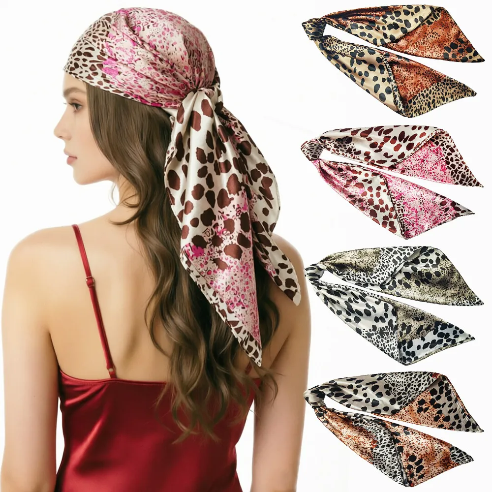 Women Fashion Leopard 90cm Silk Square Scarf